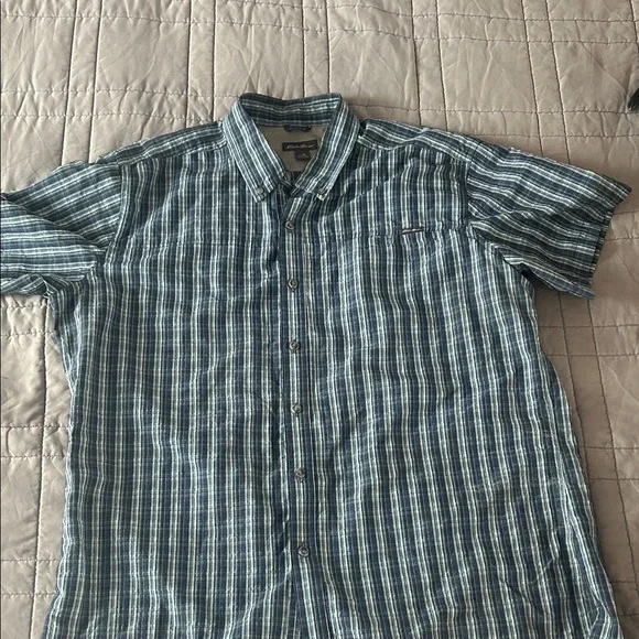 Eddie Bauer Men's Green and Blue Striped Shirt xL - Picture 3 of 10